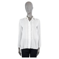 SAINT LAURENT white cotton 2015 BRODERIE ANGLAISE SHEER Blouse Shirt 36 XS