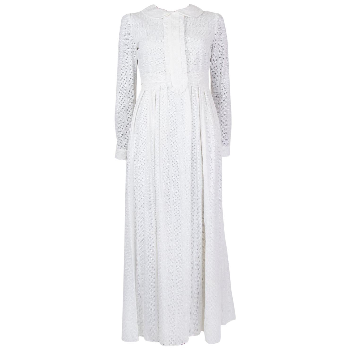 SAINT LAURENT white cotton BRODERIE ANGLAISE MAXI Dress 38 For Sale