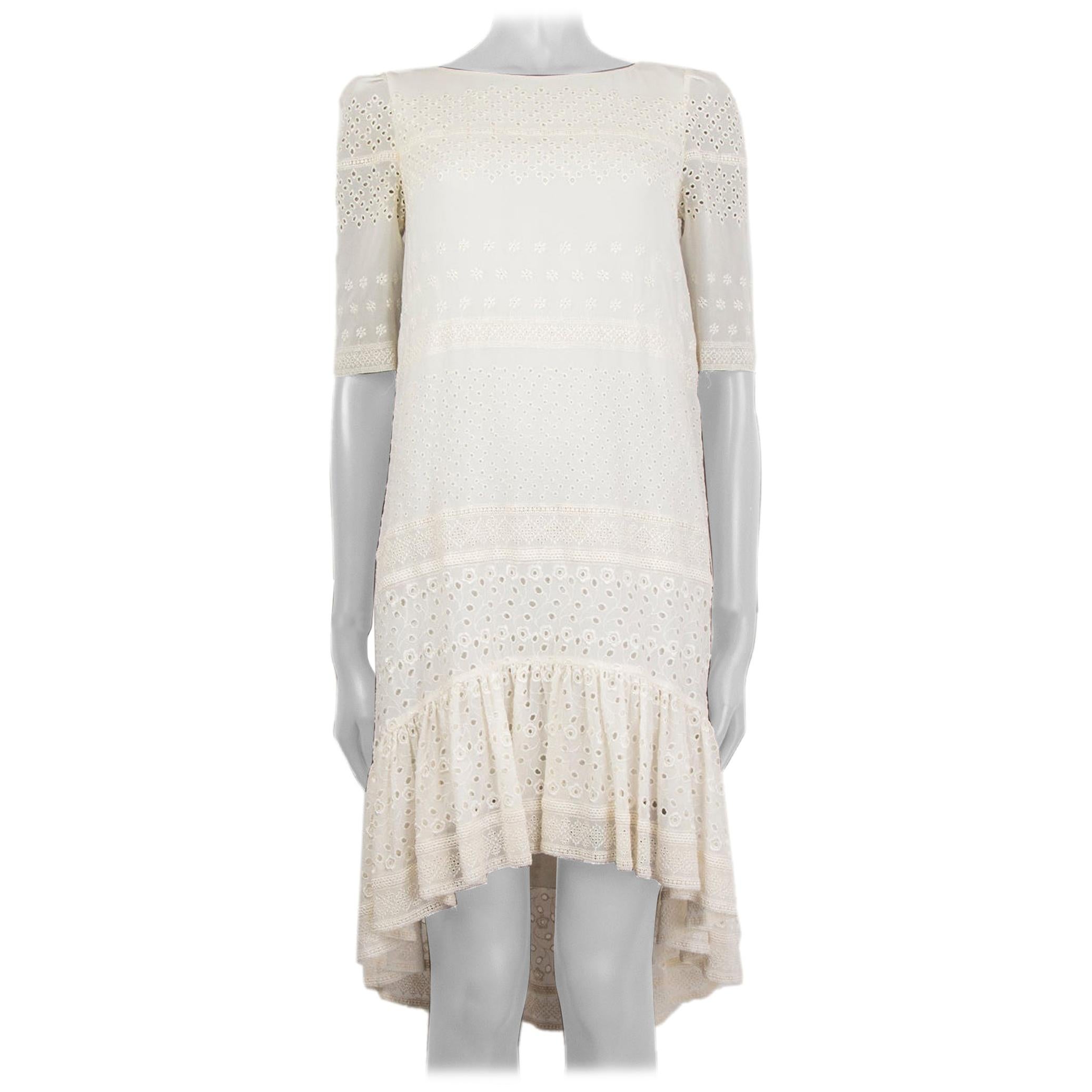 SAINT LAURENT white cotton BRODERIE ANGLAISE RUFFLE Dress 36 For Sale
