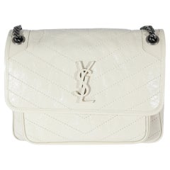 Saint Laurent White Crinkled Leather Medium Niki