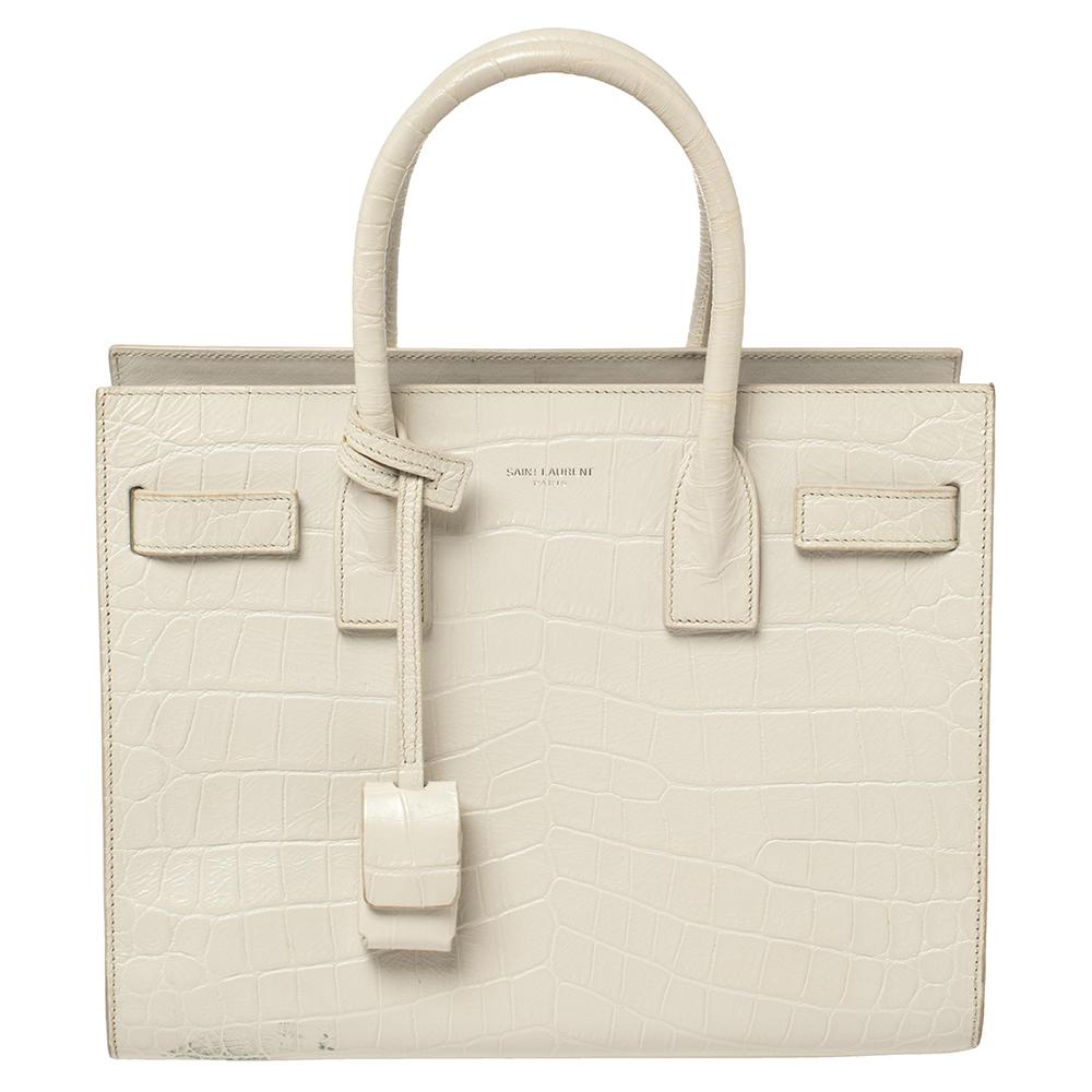 Saint Laurent White Croc Embossed Leather Baby Classic Sac De Jour Tote at  1stDibs | white crocodile ysl bag, sac de jour white croc, sac de jour nano  white
