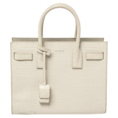 Saint Laurent White Croc Embossed Leather Baby Classic Sac De Jour Tote