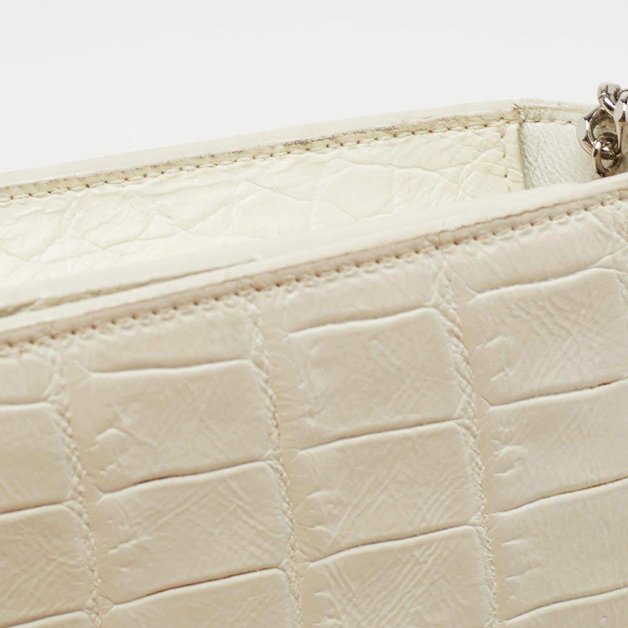 Saint Laurent White Croc Embossed Leather Kate Tassel Chain Wallet 6