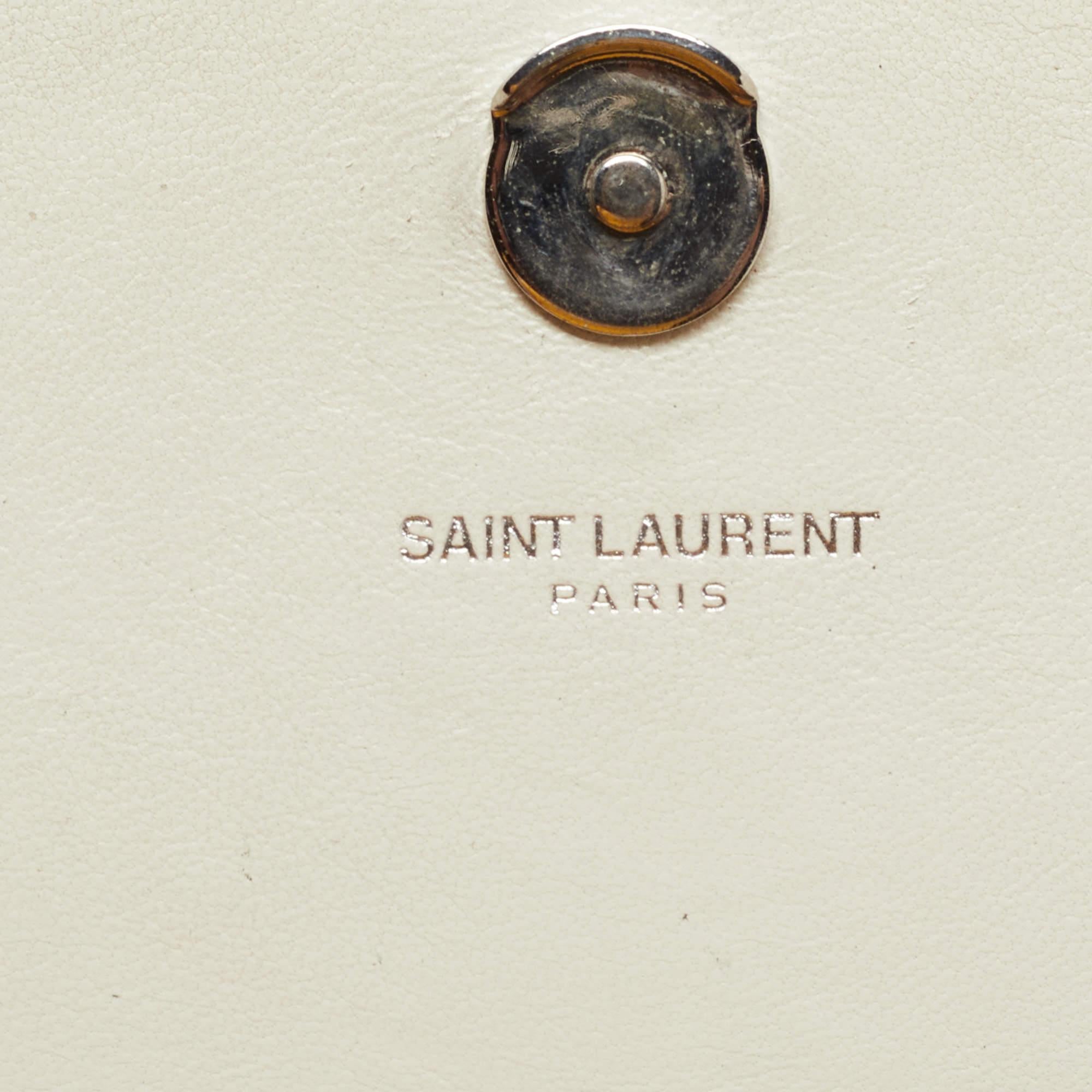 Saint Laurent White Croc Embossed Leather Kate Tassel Chain Wallet 7