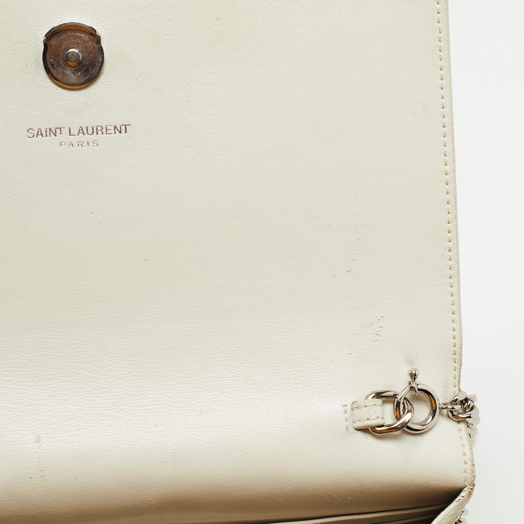 Saint Laurent White Croc Embossed Leather Kate Tassel Chain Wallet 8