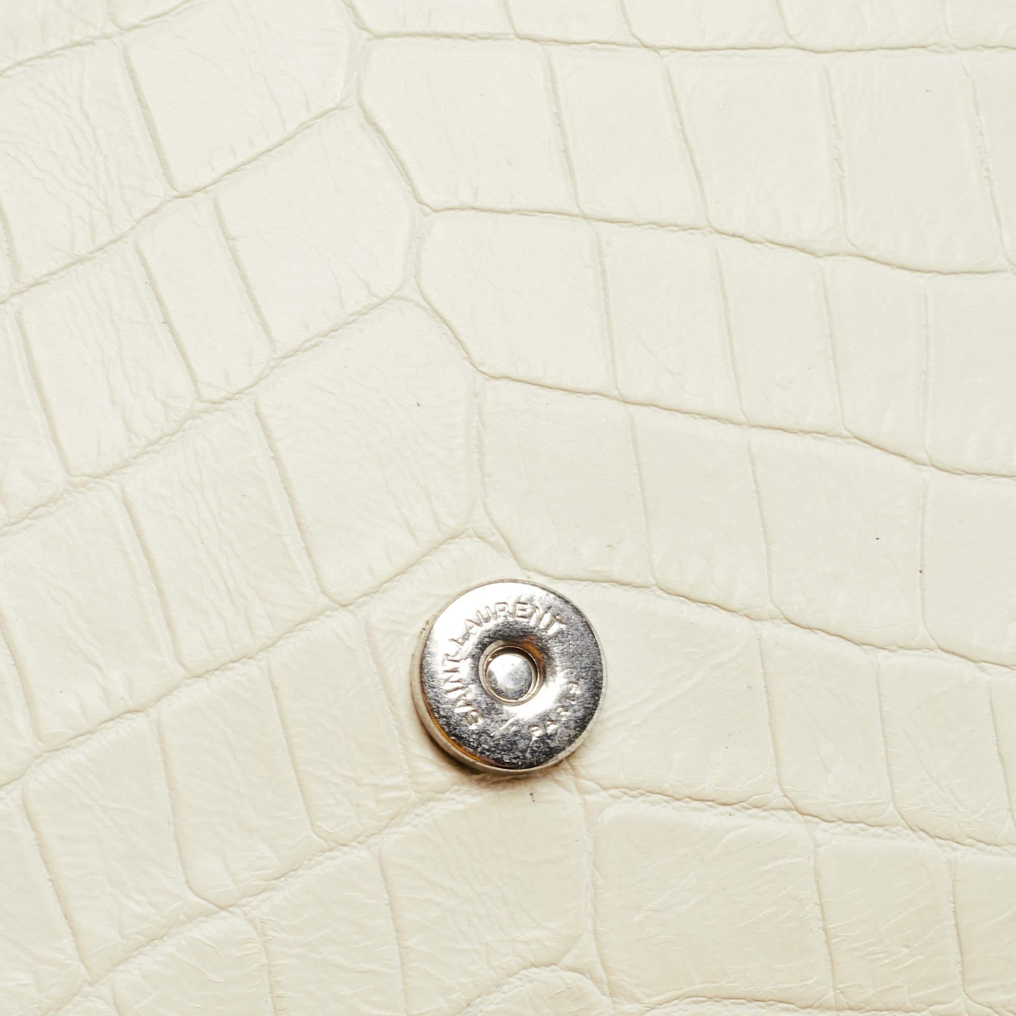 Saint Laurent White Croc Embossed Leather Kate Tassel Chain Wallet 12