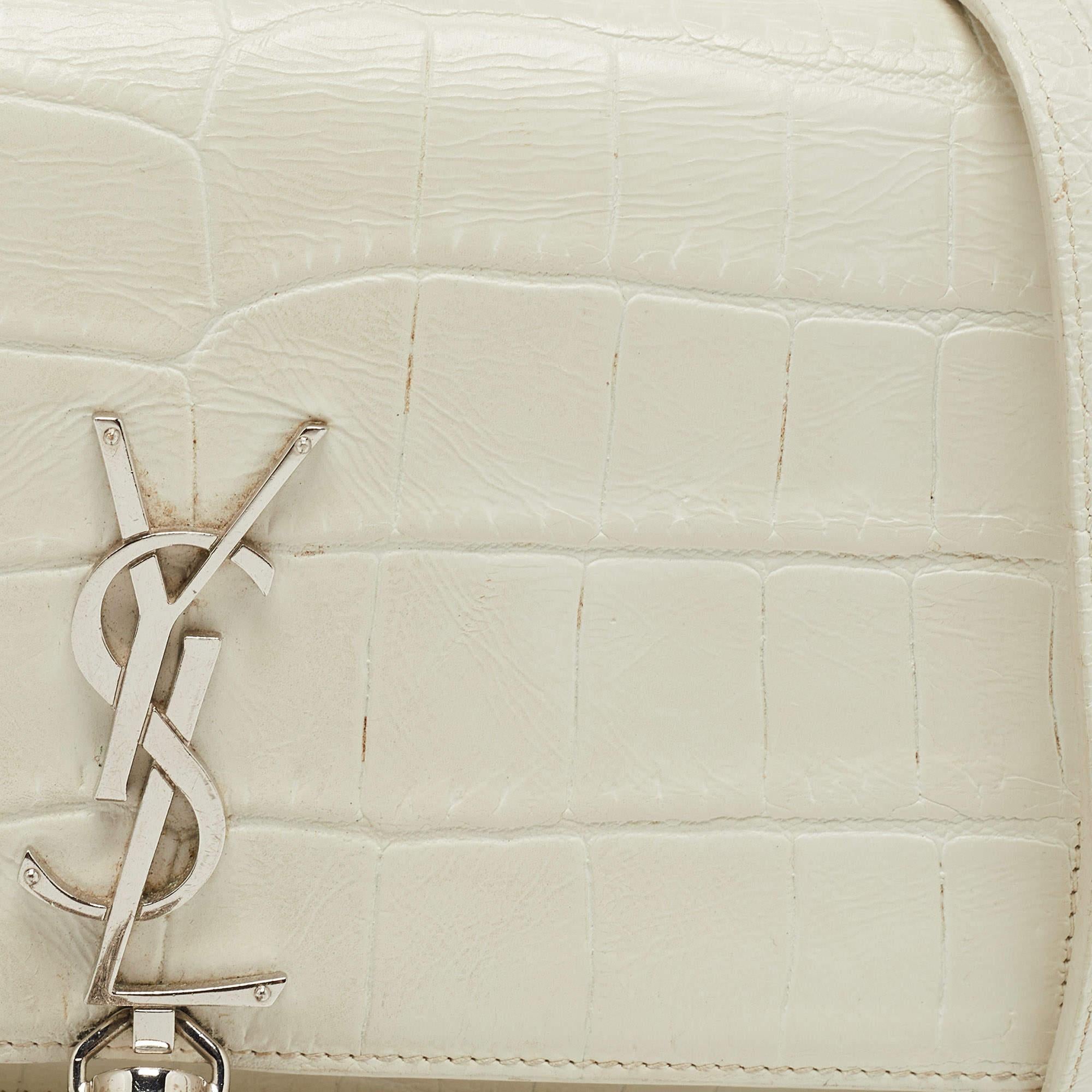 Saint Laurent White Croc Embossed Leather Kate Tassel Chain Wallet 3