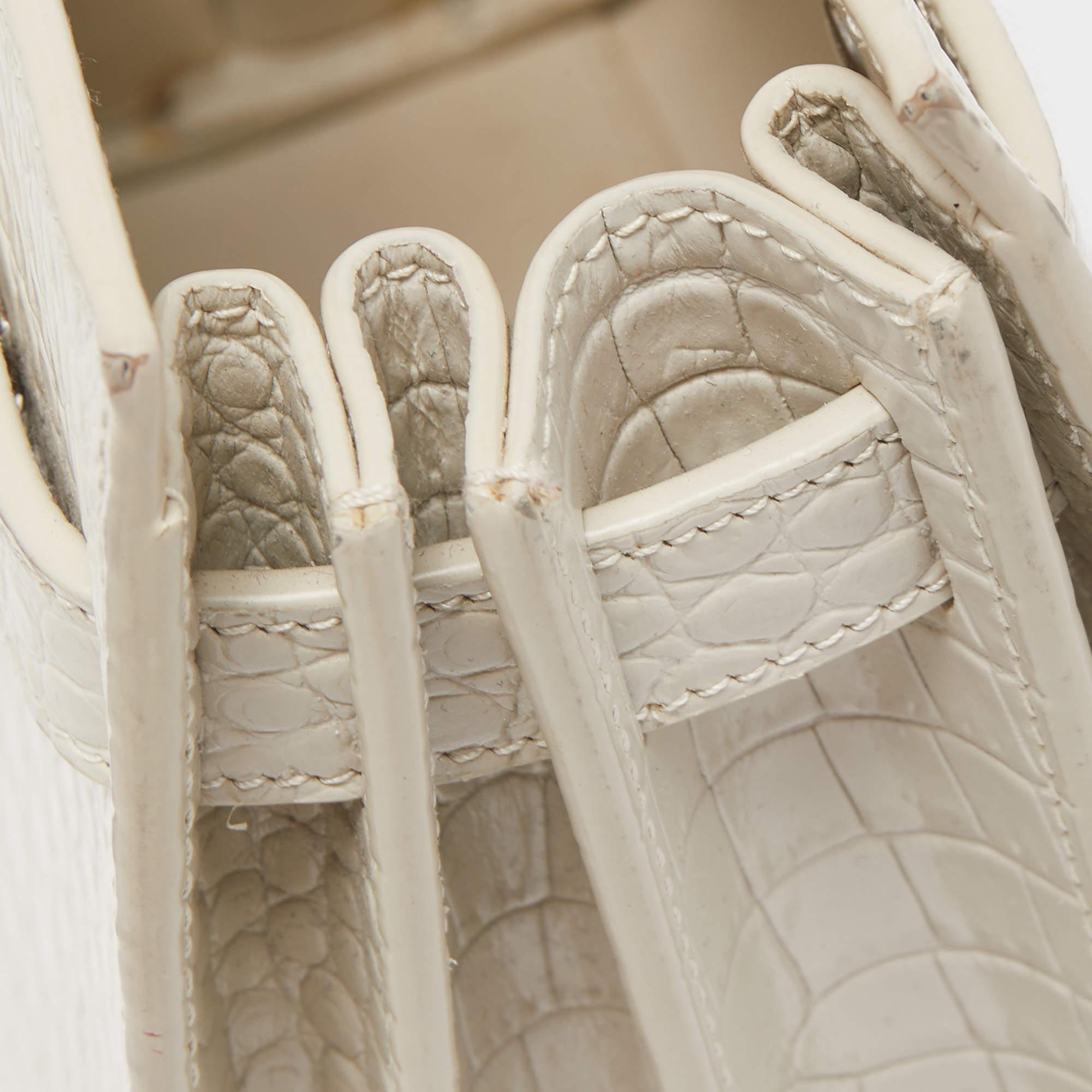 Saint Laurent White Croc Leather Nano Classic Sac De Jour Tote In Good Condition In Dubai, Al Qouz 2