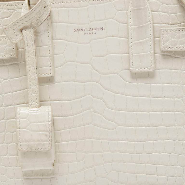 Saint Laurent White Croc Leather Nano Classic Sac De Jour Tote