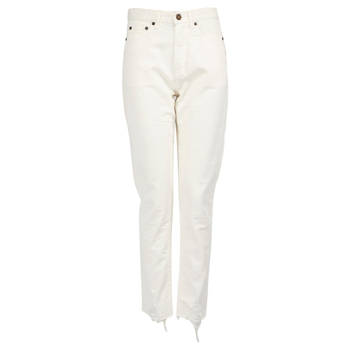 Saint Laurent White Denim Skinny Distressed Jeans Size S For Sale