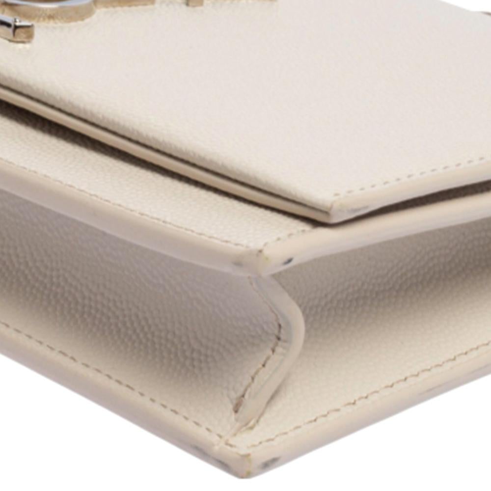 Saint Laurent White Grained Leather Kate Wallet on Chain 2
