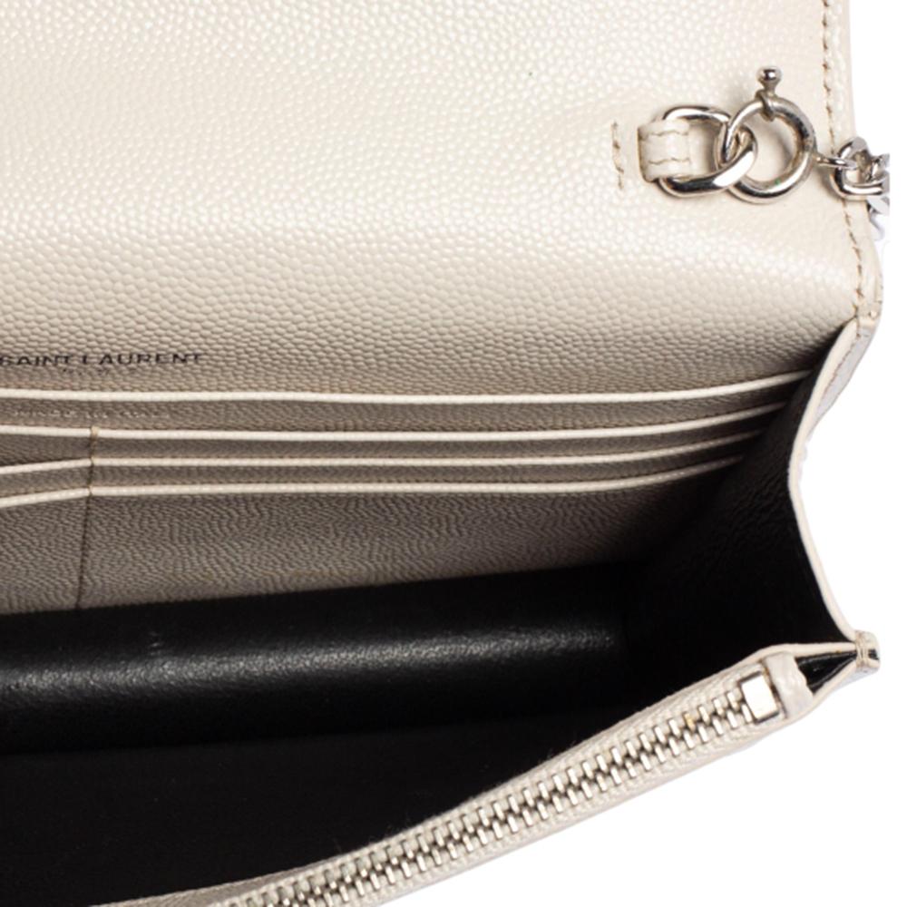 Saint Laurent White Grained Leather Kate Wallet on Chain 5
