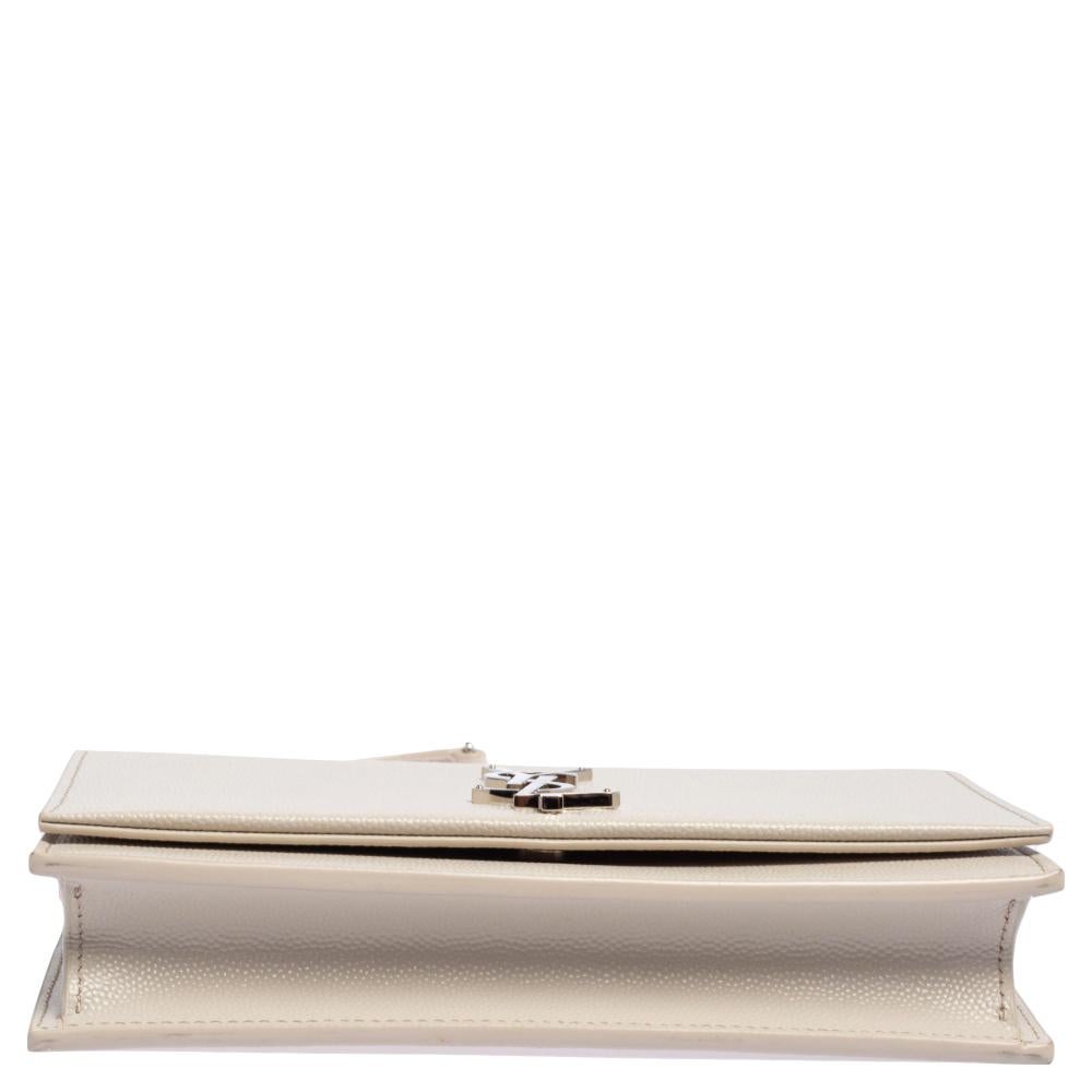 Women's Saint Laurent White Grained Leather Kate Wallet on Chain