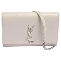 Saint Laurent White Grained Leather Kate Wallet on Chain at 1stDibs  saint  laurent grained leather wallet, white ysl bag silver chain, white ysl bag  with silver chain