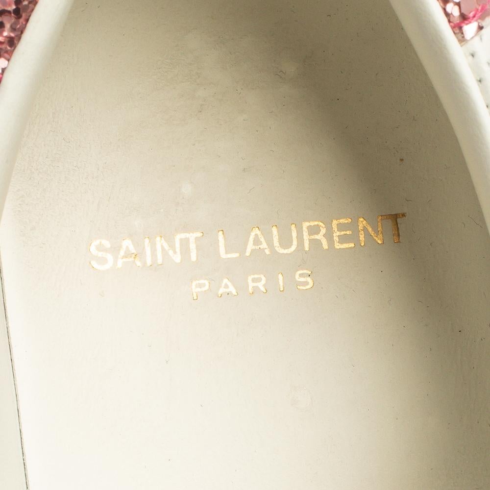 Saint Laurent White Leather And Glitter Andy Low-top Sneakers Size 39 1