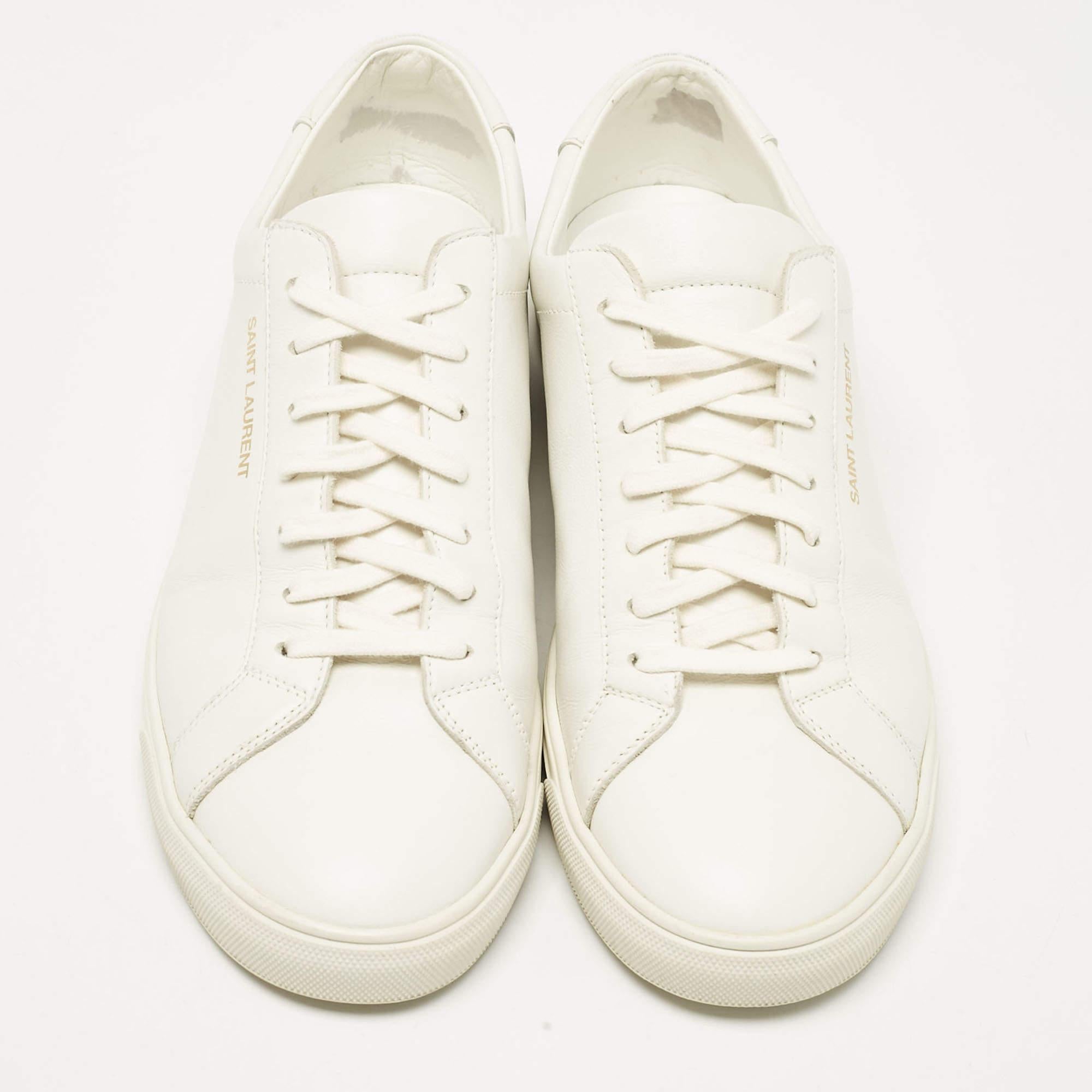 Saint Laurent White Leather Andy Sneakers Size 44 In Fair Condition In Dubai, Al Qouz 2