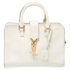 Saint Laurent White Leather Baby Monogram Cabas Tote