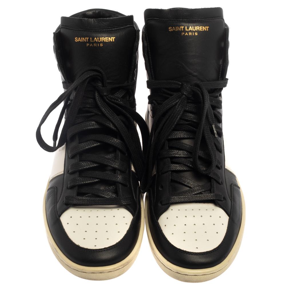 Black Saint Laurent White Leather Court Classic High Top Sneakers Size 41