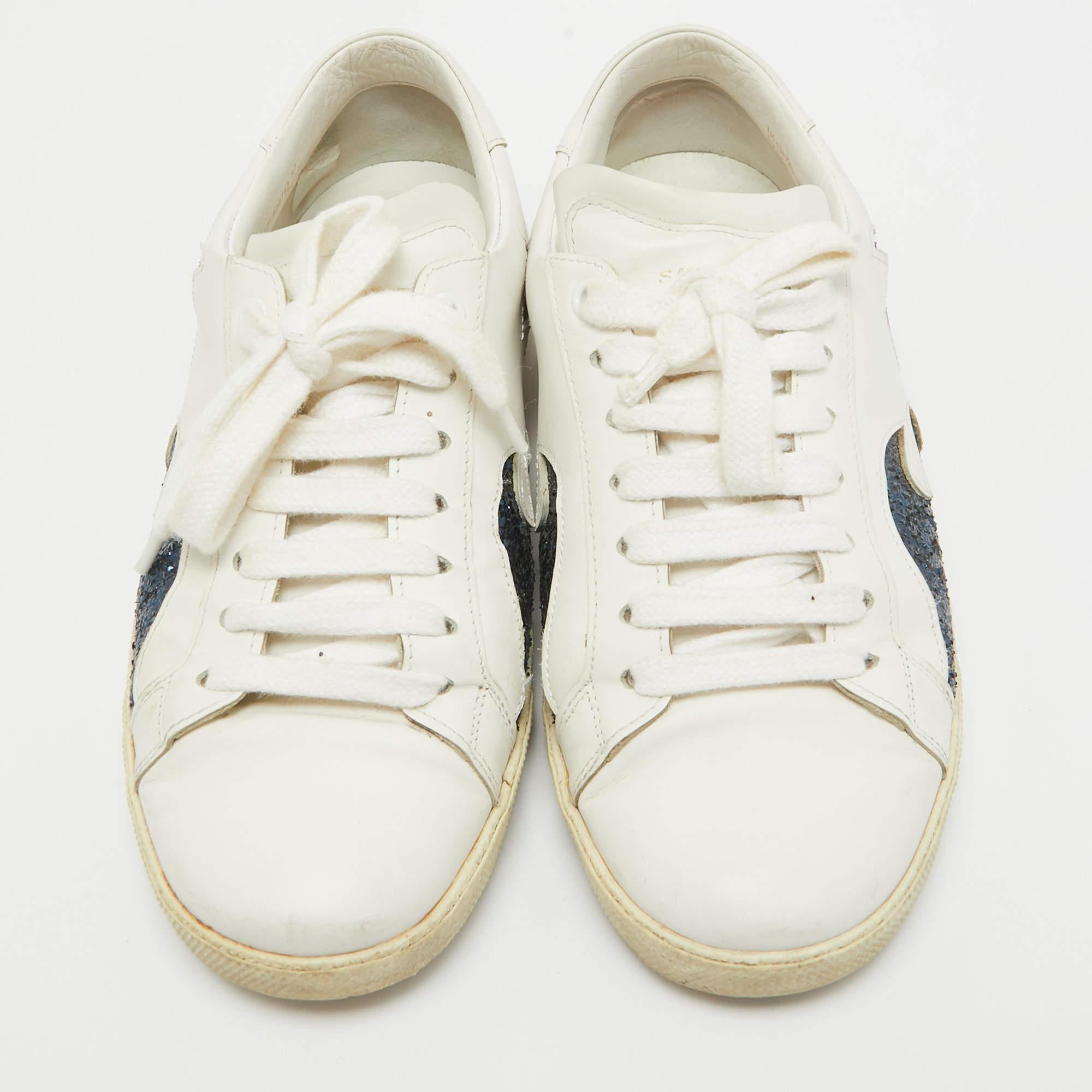 Saint Laurent White Leather Court Classic Sneakers Size 37 In Good Condition In Dubai, Al Qouz 2