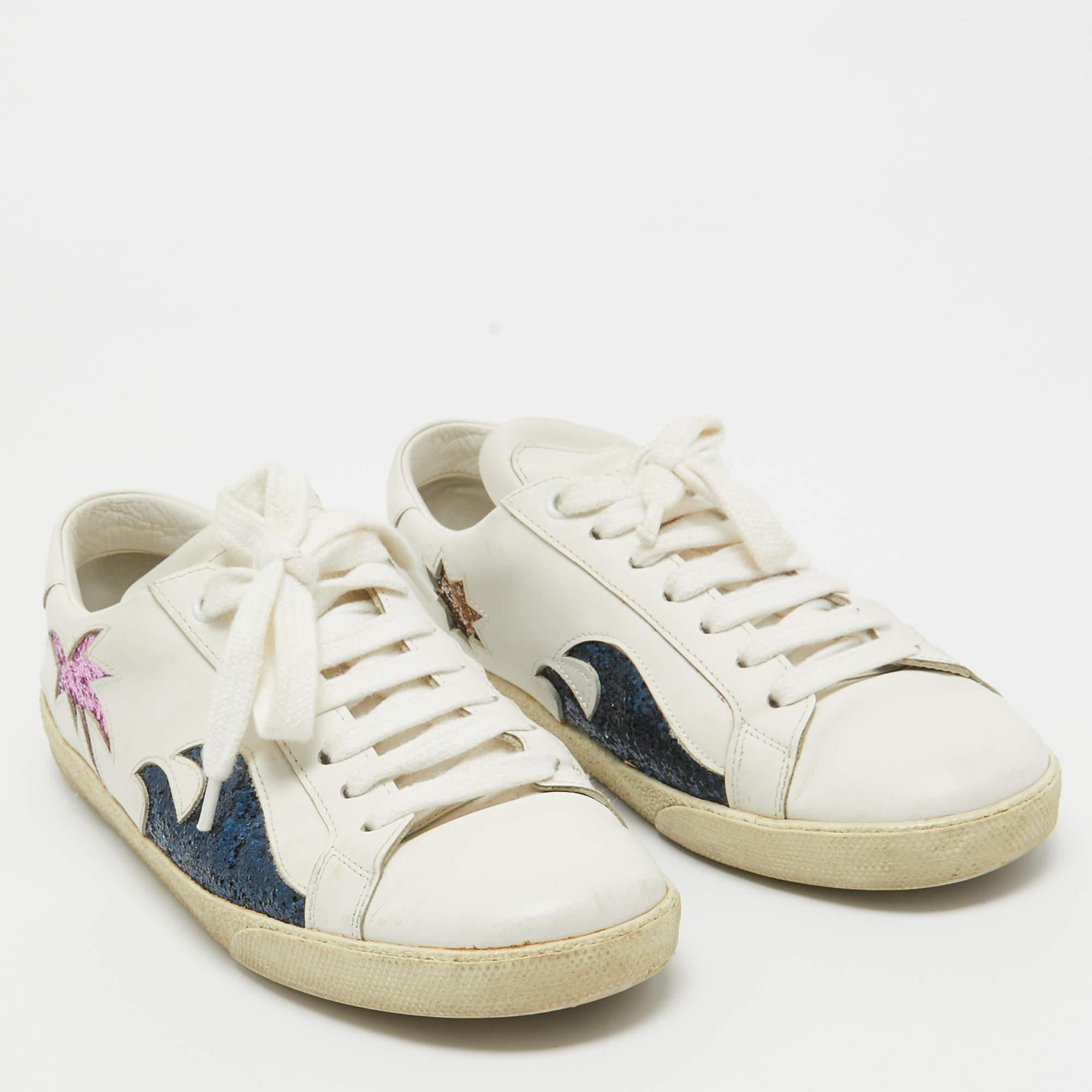 Women's Saint Laurent White Leather Court Classic Sneakers Size 37