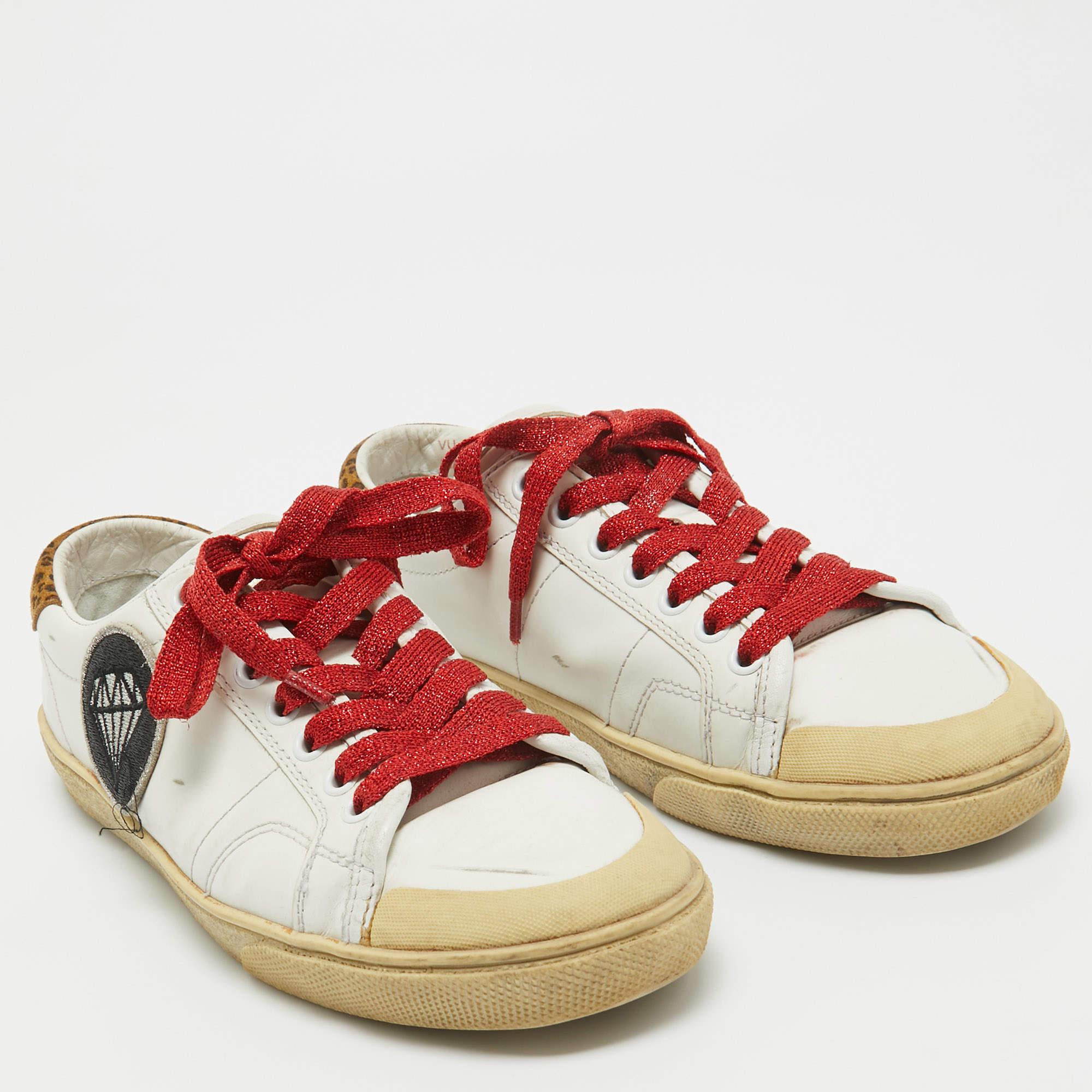 Women's Saint Laurent White Leather Court Classic Sneakers Size 37 For Sale
