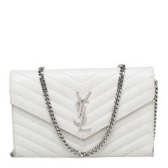 Used Saint Laurent White Leather Envelope Wallet On Chain