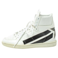 Used Saint Laurent White Leather High Top Sneakers Size 41