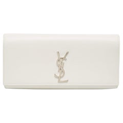 Saint Laurent White Leather Kate Monogram Clutch