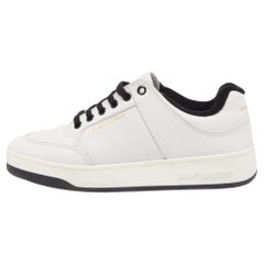 Used Saint Laurent White Leather Lace Up Sneakers Size 39