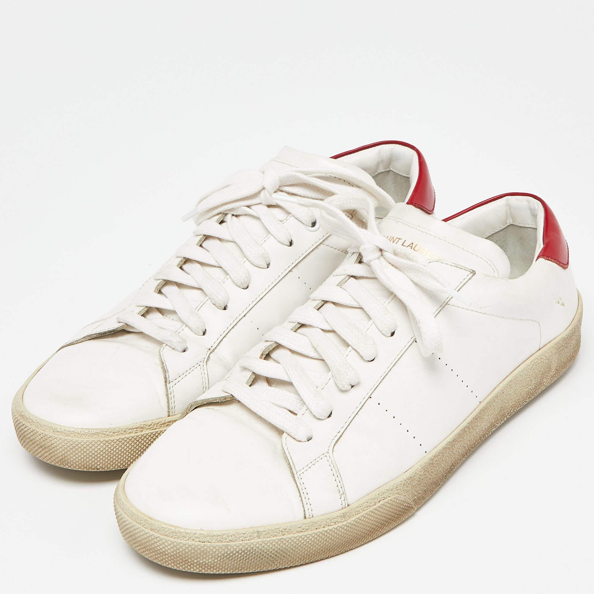 Men's Saint Laurent White Leather Lace Up Sneakers Size 43 For Sale