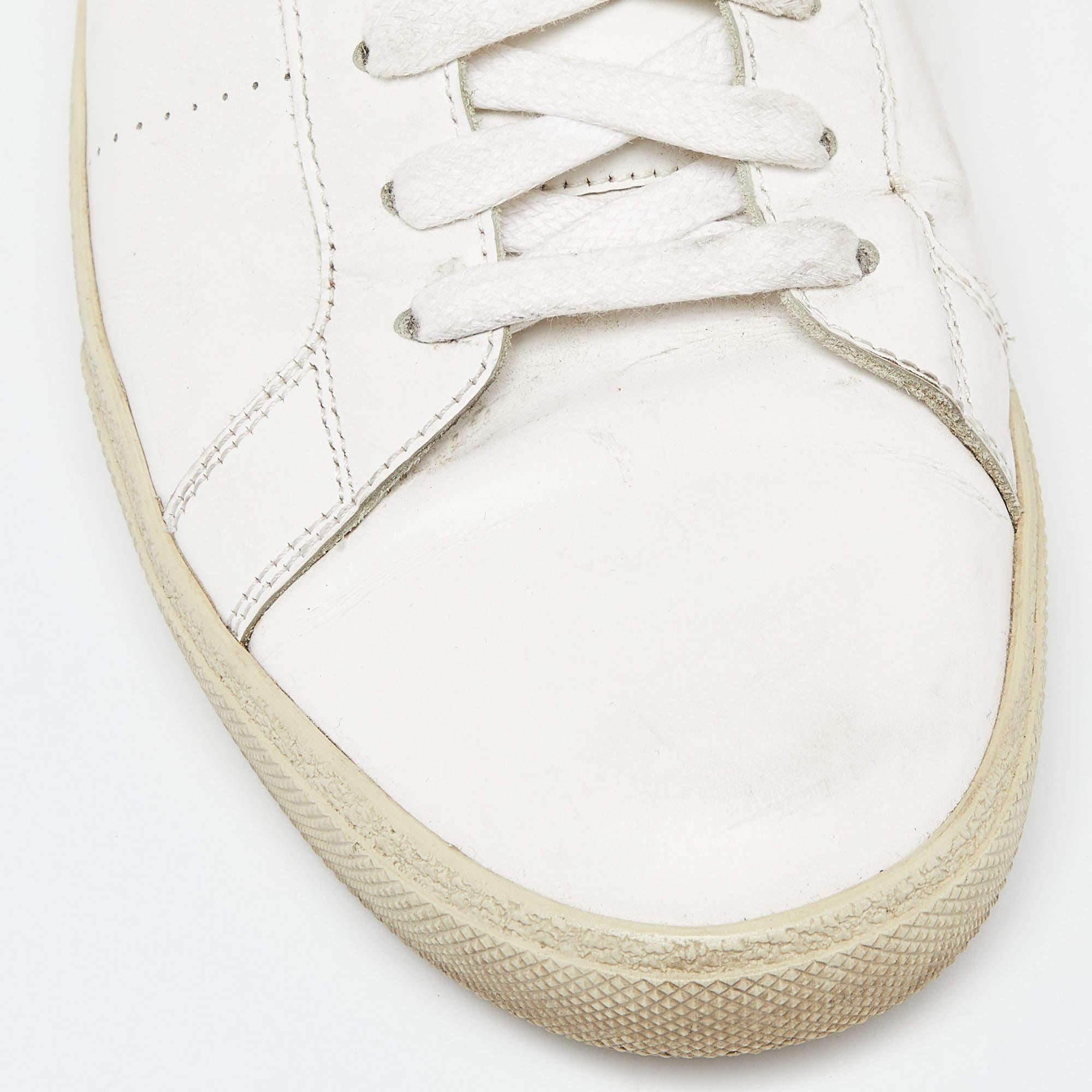 Saint Laurent White Leather Lace Up Sneakers Size 43 For Sale 1