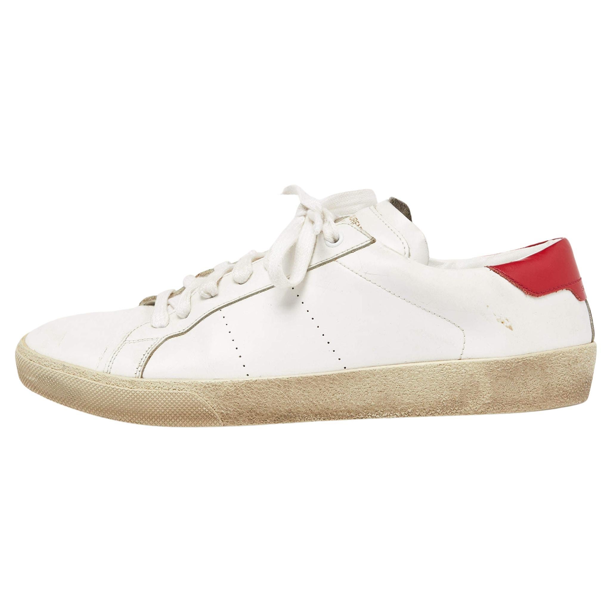 Saint Laurent White Leather Lace Up Sneakers Size 43 For Sale