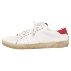 Used Saint Laurent White Leather Lace Up Sneakers Size 43