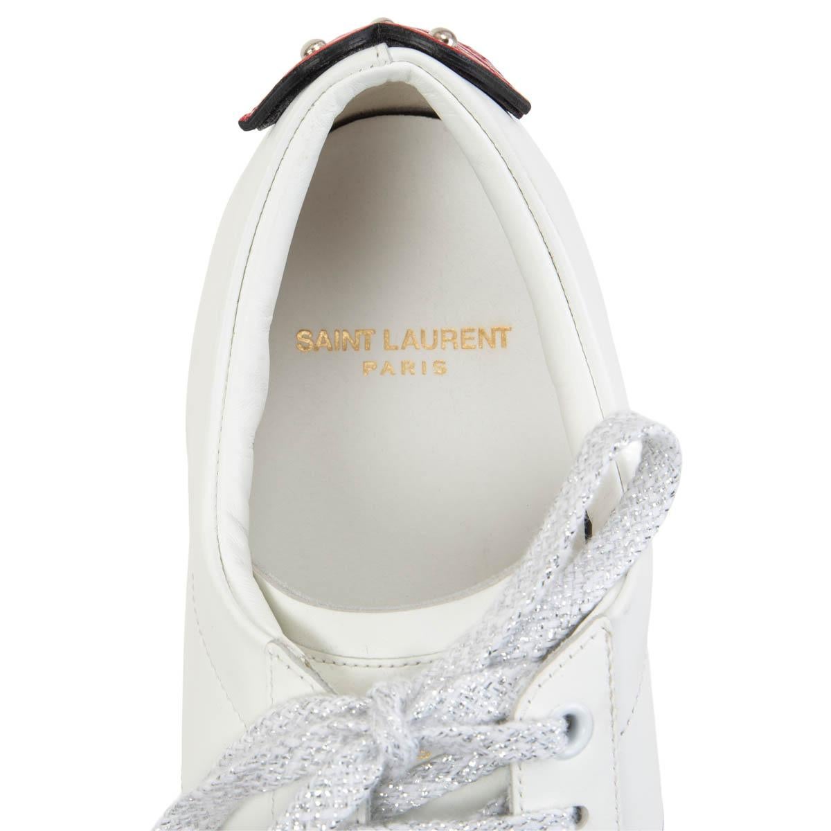Gray SAINT LAURENT white leather LIPS CLASSIC COURT Sneakers Shoes 39.5 For Sale