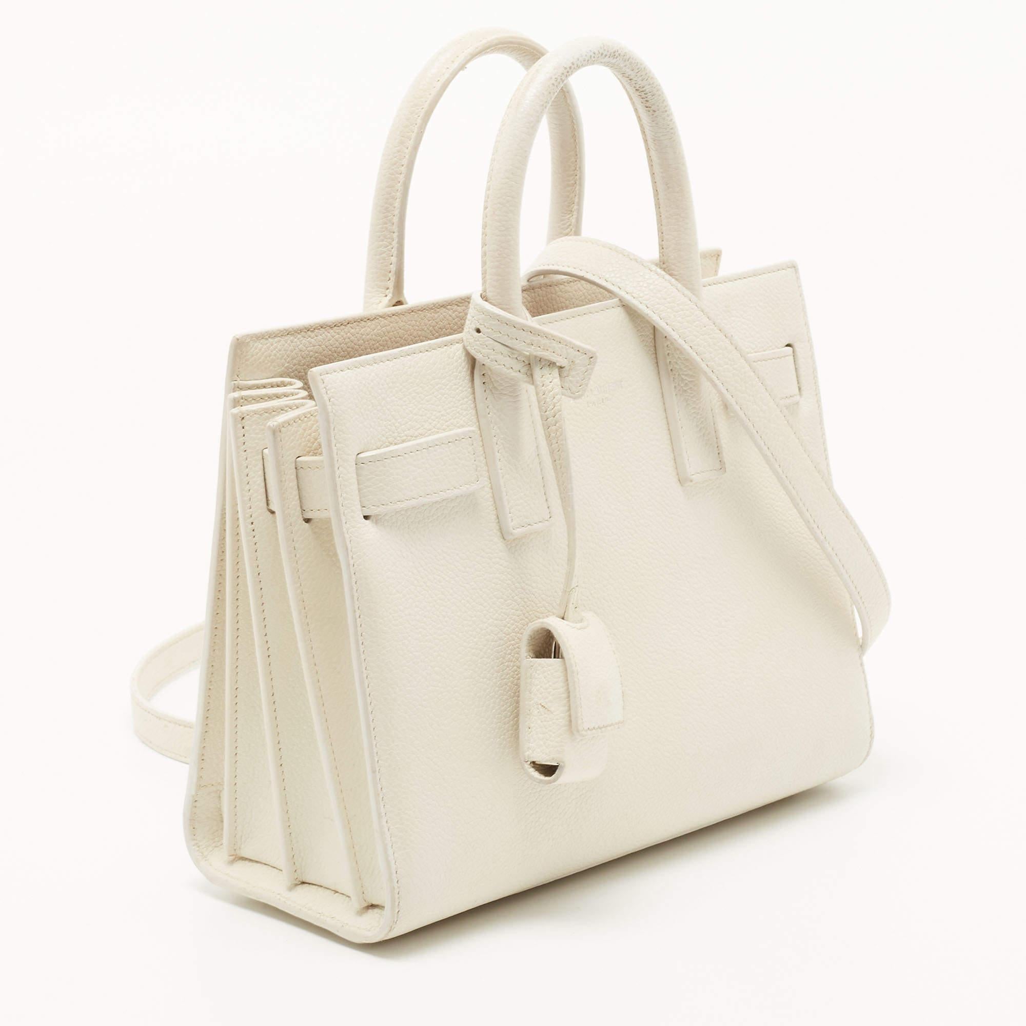 Saint Laurent Weißes Leder Nano Classic Sac De Jour Tote Damen