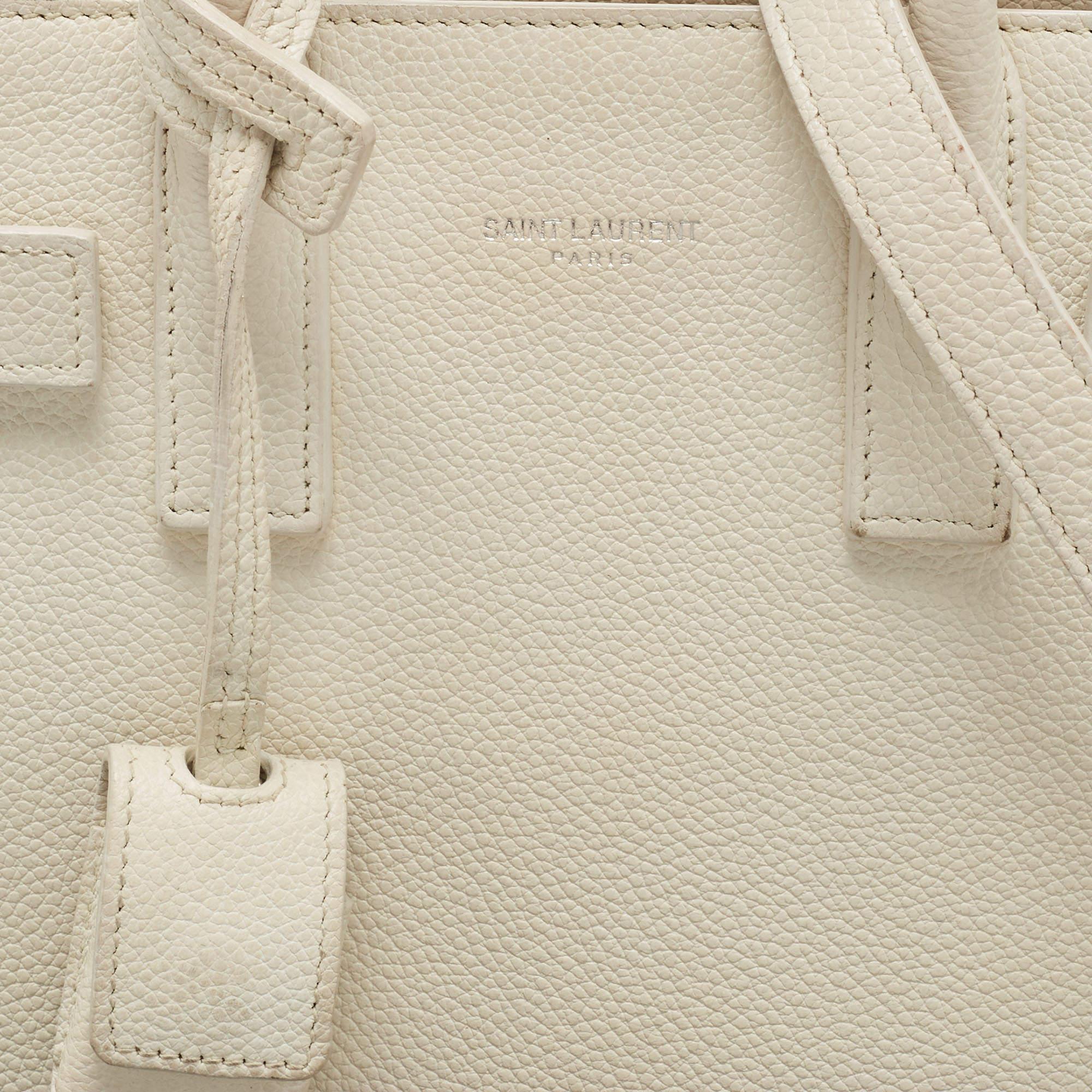 Saint Laurent Weißes Leder Nano Classic Sac De Jour Tote 2