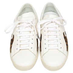 Saint Laurent White Leather Palm Tree Low Top Sneakers Size 41