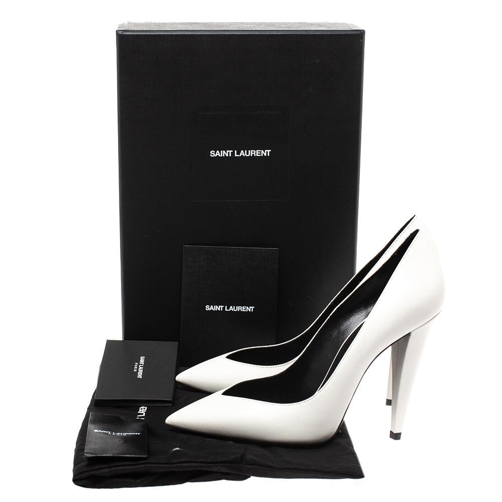 Women's Saint Laurent White Leather Pointed Toe Pumps Size 38