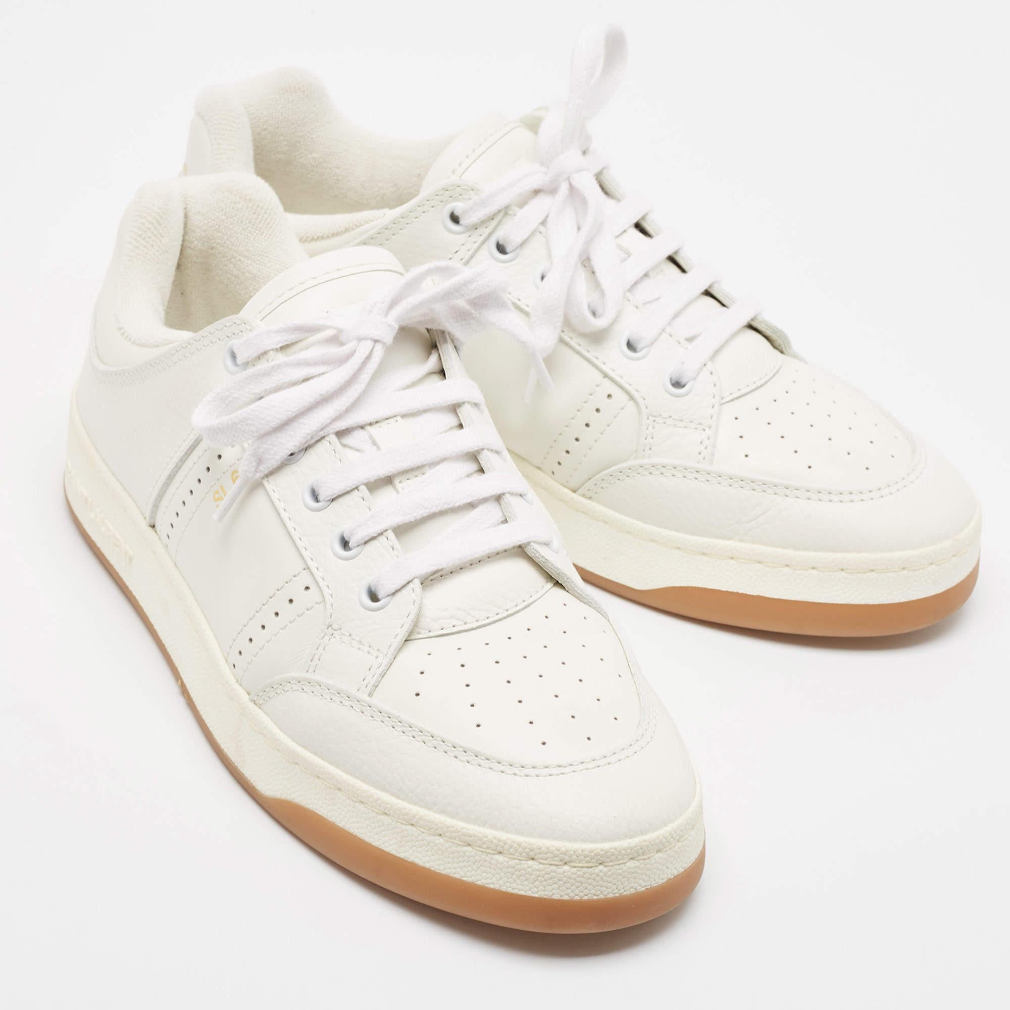 Men's Saint Laurent White Leather SL/61 Lace Up Sneakers Size 40 For Sale