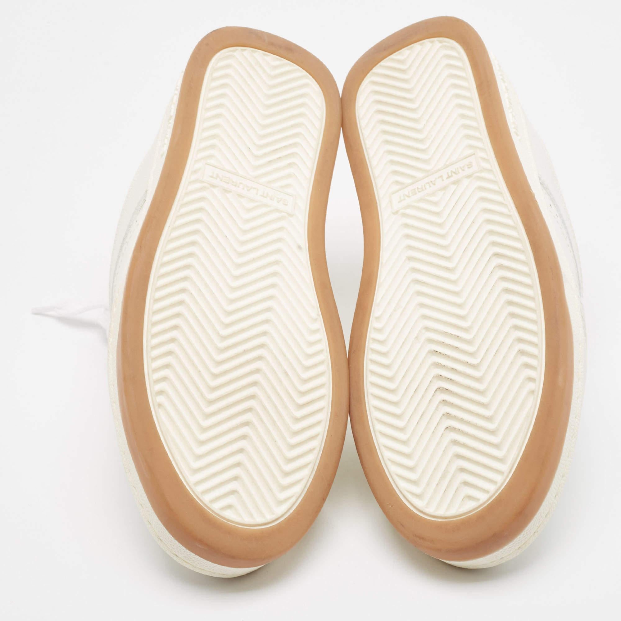 Saint Laurent White Leather SL/61 Lace Up Sneakers Size 40 For Sale 2
