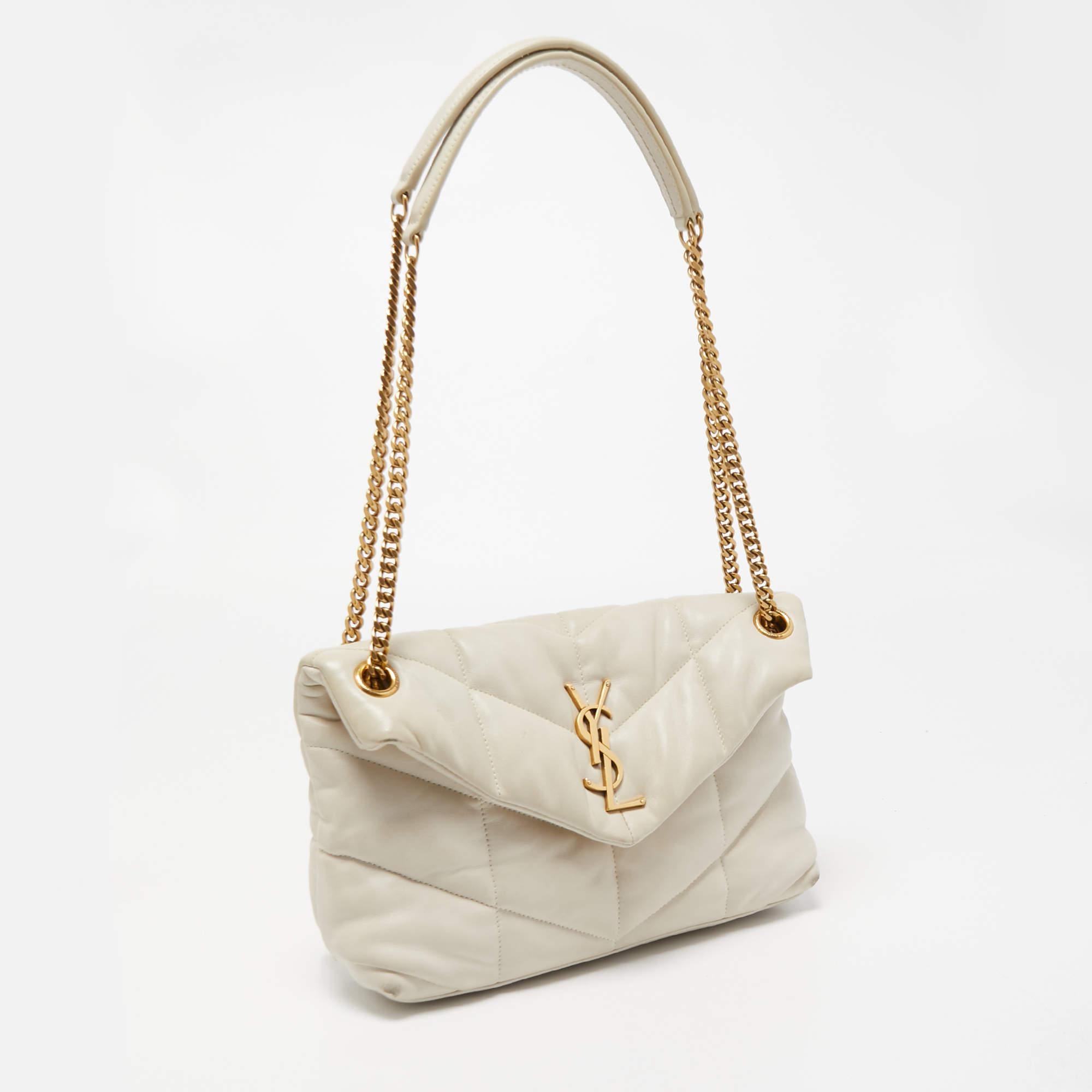 Women's Saint Laurent White Leather Small Puffer Chain Shoulder Bag