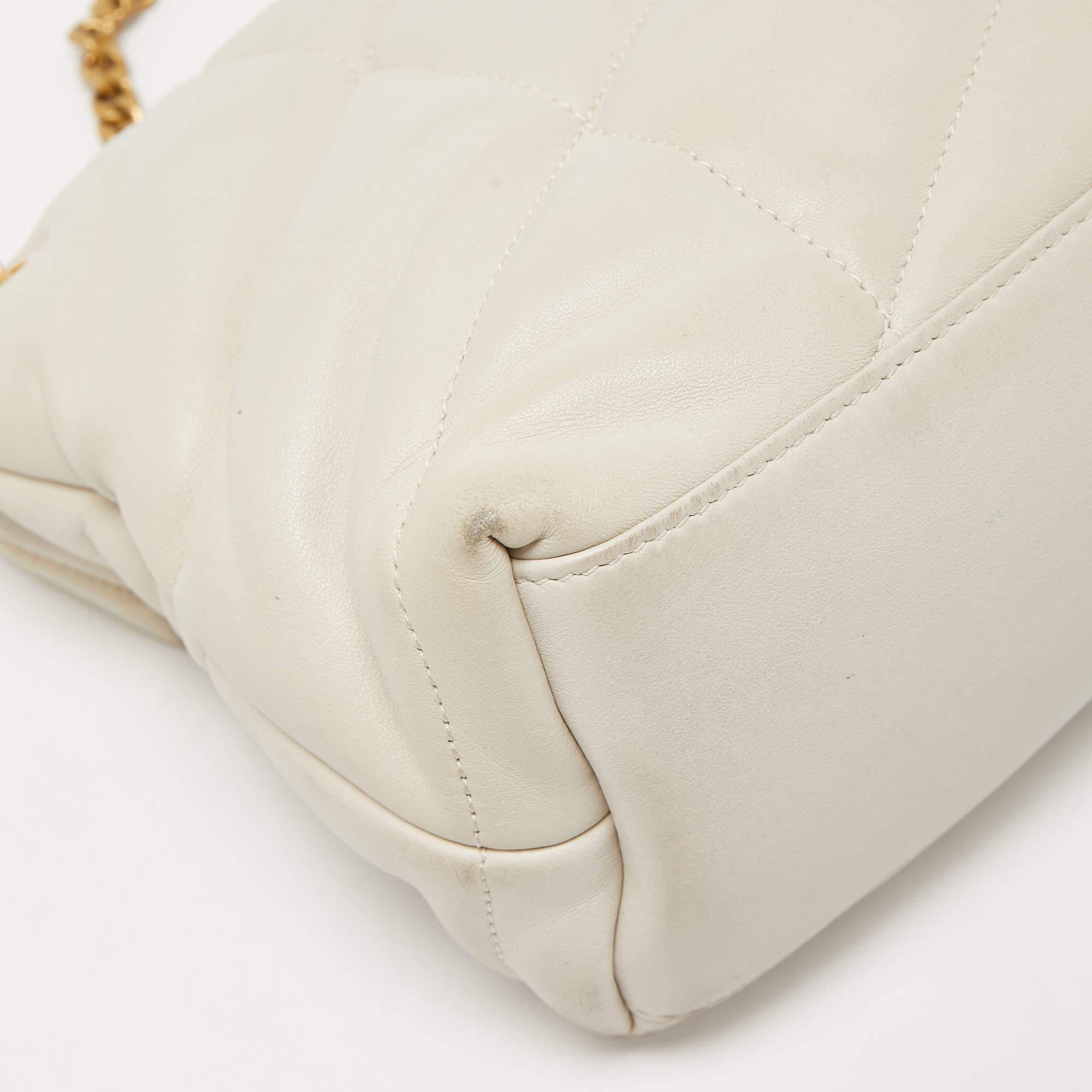 Saint Laurent White Leather Small Puffer Chain Shoulder Bag 2