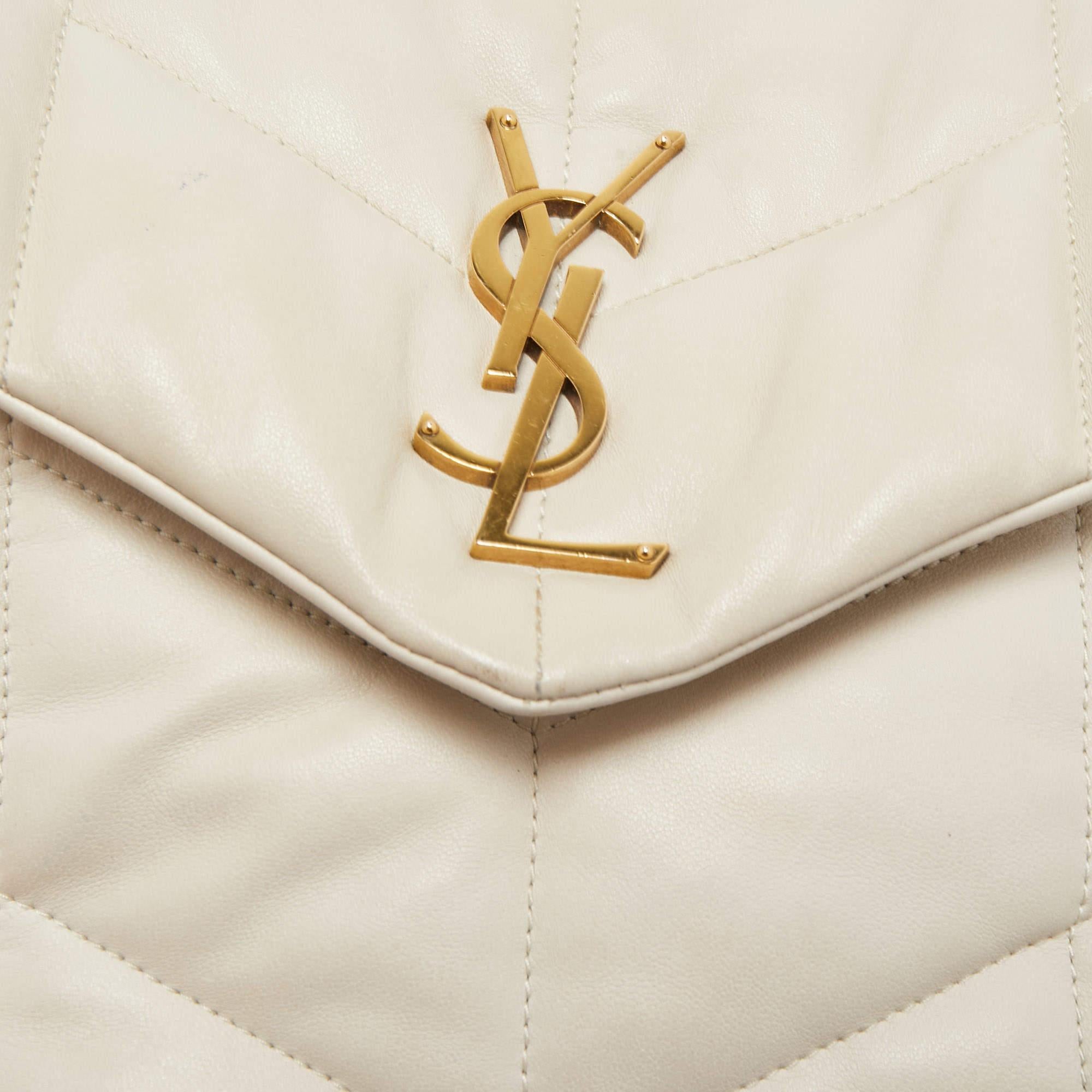 Saint Laurent White Leather Small Puffer Chain Shoulder Bag 4