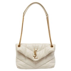 Saint Laurent White Leather Small Puffer Chain Shoulder Bag