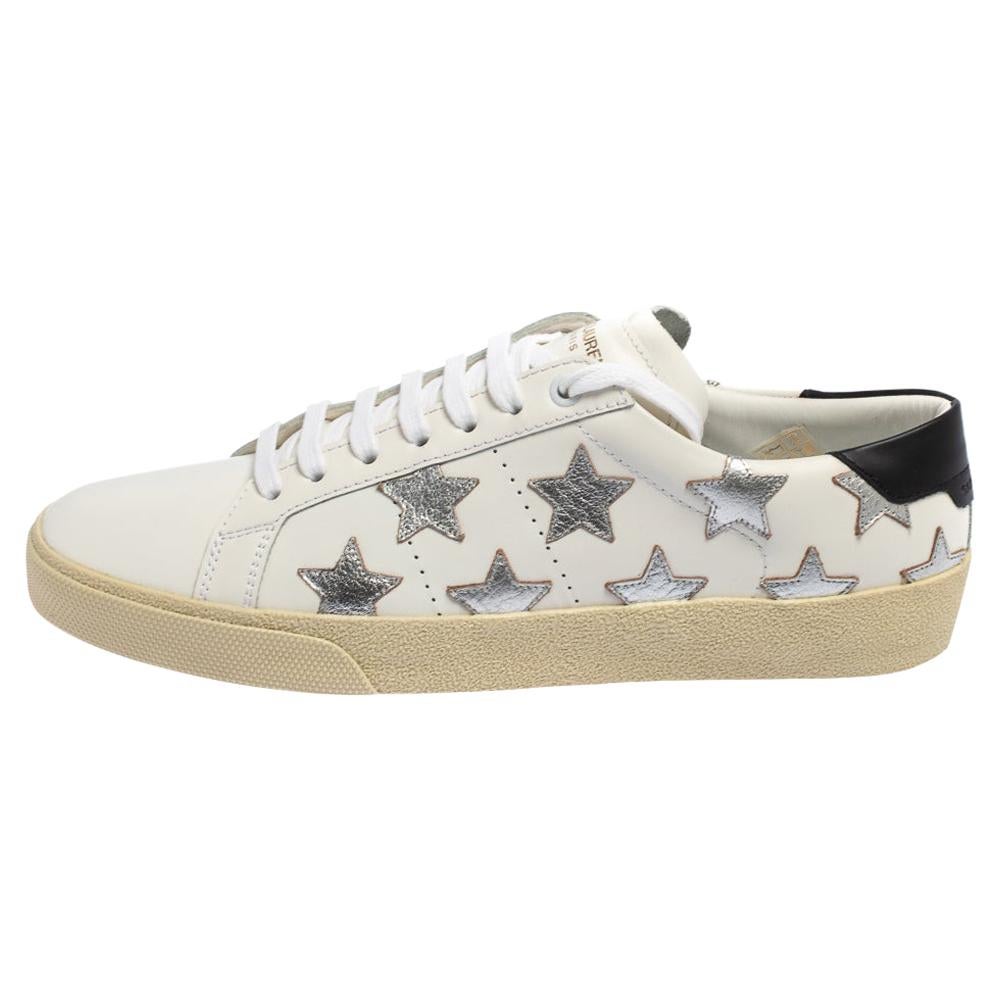 Saint Laurent White Leather Star Patch Low Top Sneakers Size 39.5