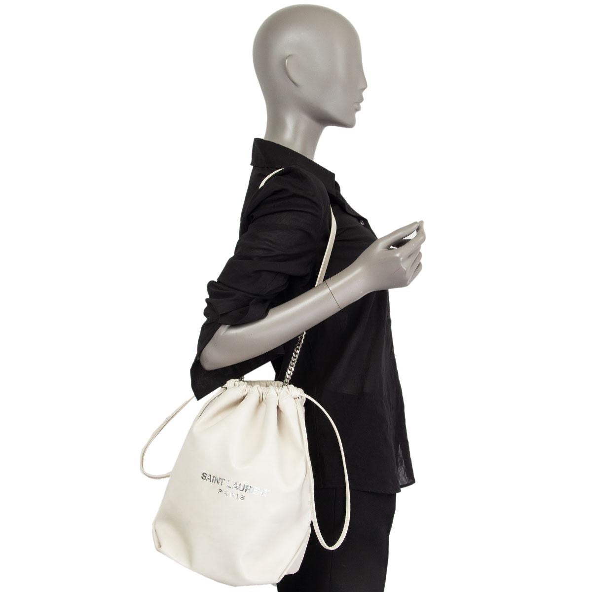 Women's SAINT LAURENT white leather TEDDY BUCKET Shoulder Bag