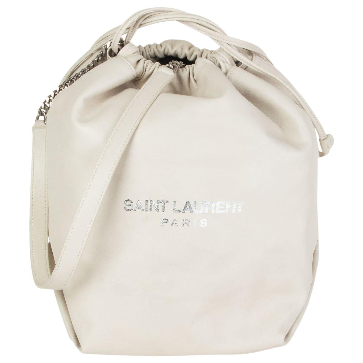 SAINT LAURENT white leather TEDDY BUCKET Shoulder Bag