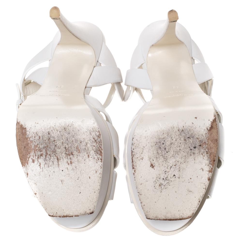 Women's Saint Laurent White Leather Tribute Platfrom Sandals Size 39