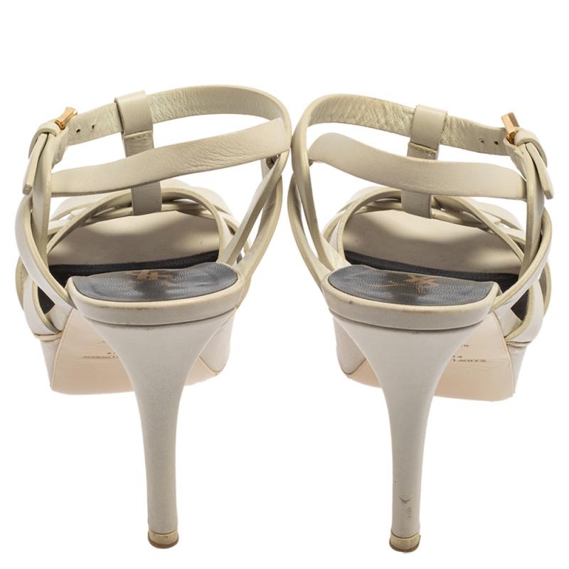 Saint Laurent White Leather Tribute Sandals Size 36.5 In Good Condition In Dubai, Al Qouz 2