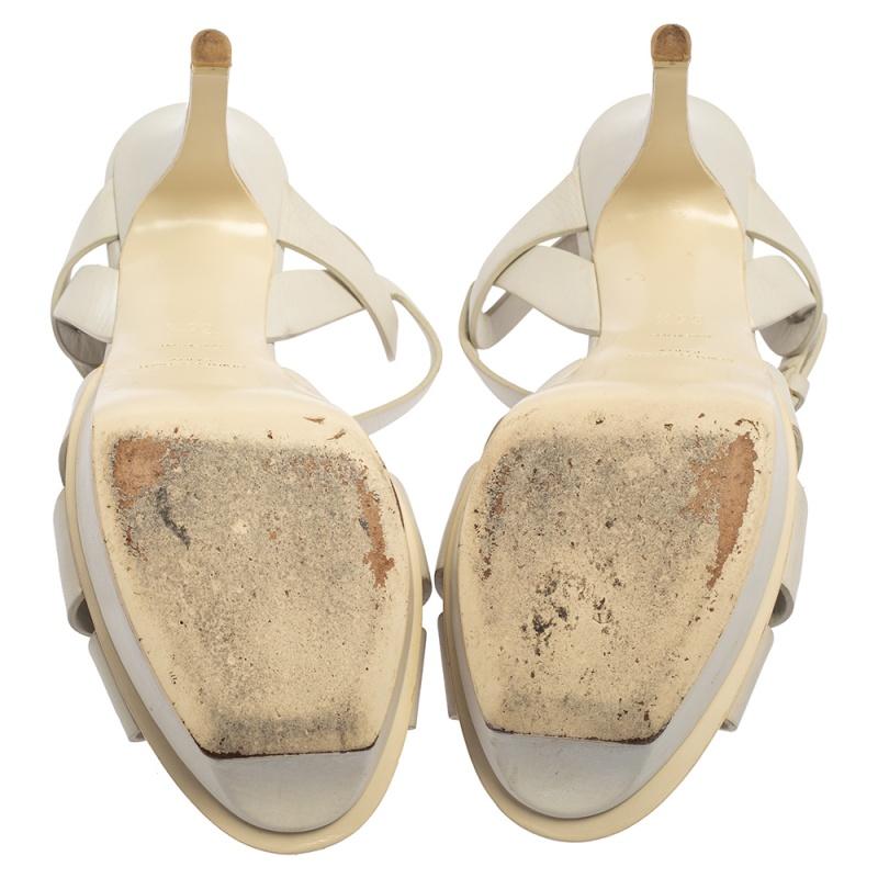 Women's Saint Laurent White Leather Tribute Sandals Size 36.5